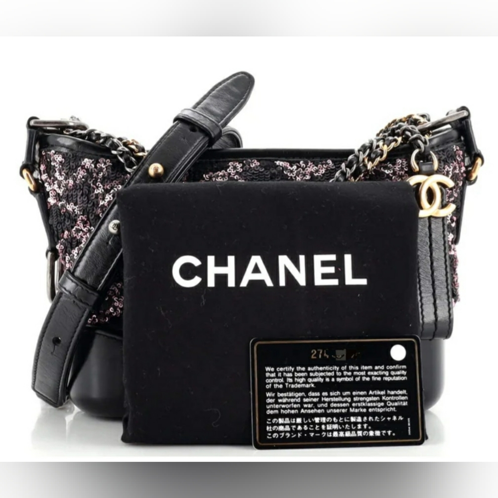 EUC Authentic Chanel Small Gabrielle Coco Matte Black with Pink CC Sequins